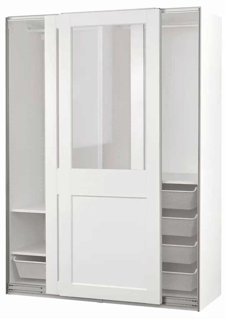 Dulap-cupe Ikea Pax/Grimo 3 rafturi/bare/cosuri/sticla transparenta 150x66x201 (Alb)