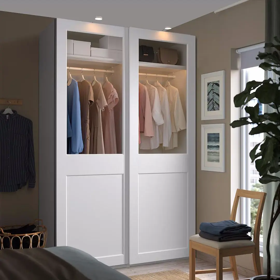 Dulap-cupe Ikea Pax/Grimo 3 rafturi/bare/cosuri/sticla transparenta 150x66x236 (Alb)