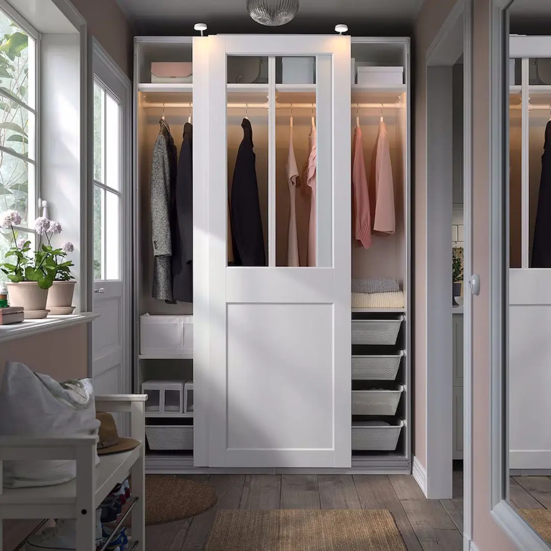 Dulap-cupe Ikea Pax/Grimo 3 rafturi/bare/cosuri/sticla transparenta 150x66x236 (Alb)