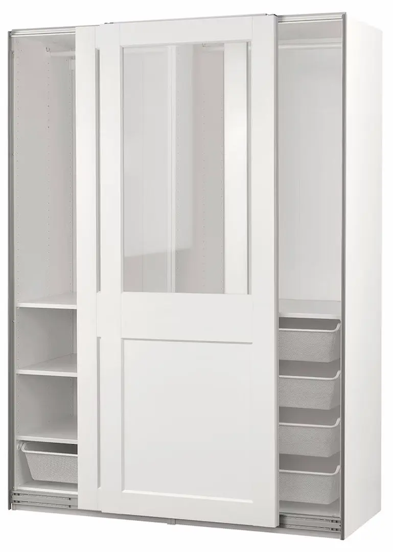 Dulap-cupe Ikea Pax/Grimo 4 rafturi/bare/cosuri/sticla transparenta 150x66x201 (Alb)