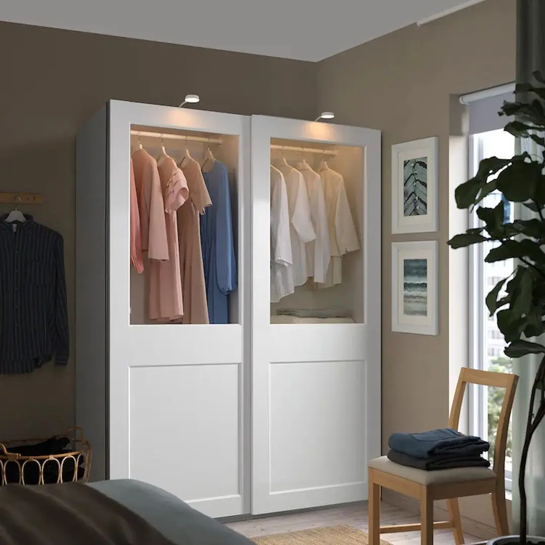 Dulap-cupe Ikea Pax/Grimo 4 rafturi/bare/cosuri/sticla transparenta 150x66x201 (Alb)