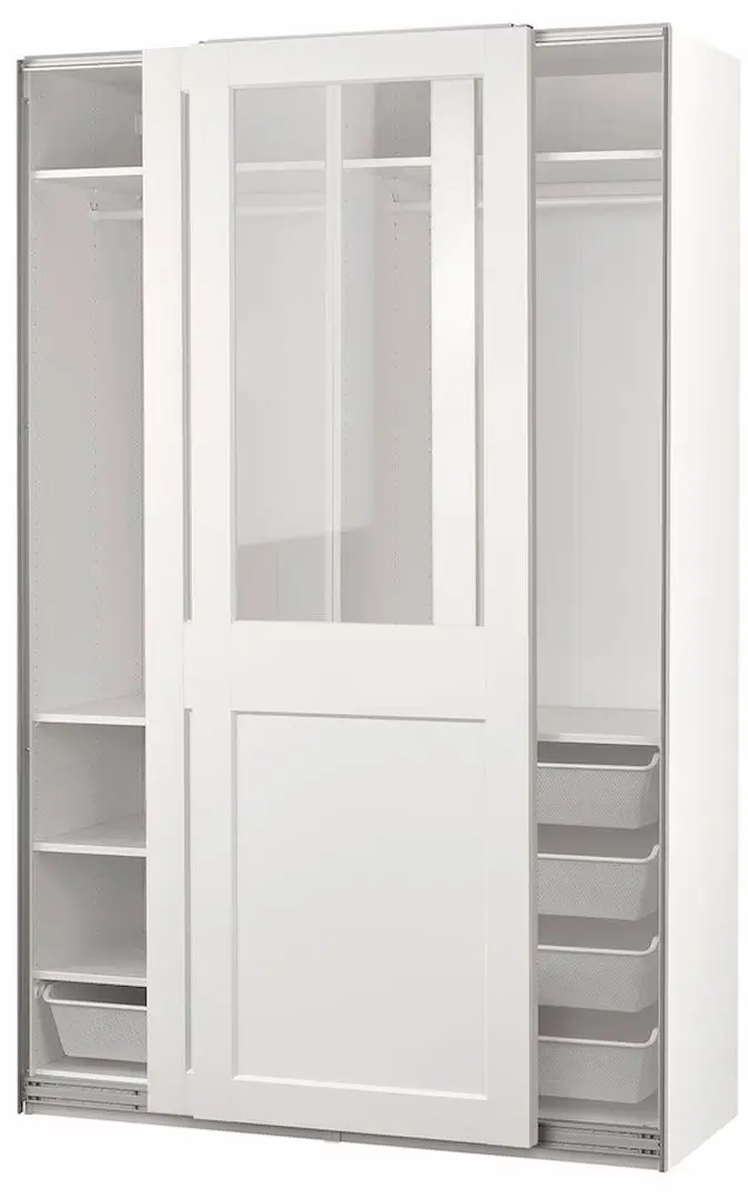 Dulap-cupe Ikea Pax/Grimo 4 rafturi/bare/cosuri/sticla transparenta 150x66x236 (Alb)