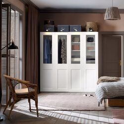 Dulap-cupe Ikea Pax/Grimo rafturi/bara/3 cosuri/sticla transparenta 200x66x201 (Alb)