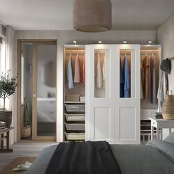 Dulap-cupe Ikea Pax/Grimo rafturi/bara/4 cosuri/sticla transparenta 200x66x201 (Alb) Thumb