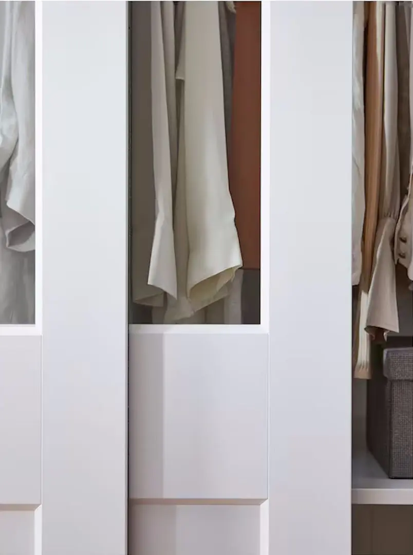 Dulap-cupe Ikea Pax/Grimo rafturi/bara/4 cosuri/sticla transparenta 200x66x201 (Alb)