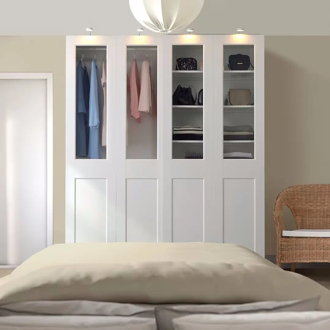 Dulap-cupe Ikea Pax/Grimo rafturi/bara/cosuri/sticla transparenta 200x66x236 (Alb)