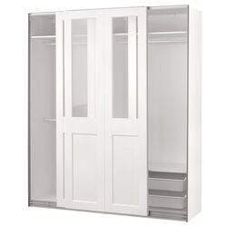 Шкаф-купе Ikea Pax/Grimo полки/штанги/2 корзины/прозрачное стекло 200x66x236 (Белый Thumb