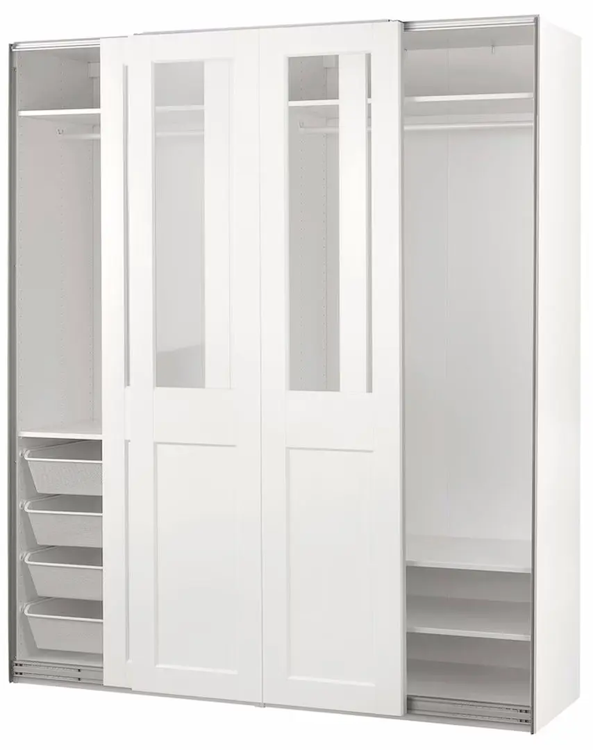 Dulap-cupe Ikea Pax/Grimo rafturi/bare/4 cosuri/sticla transparenta 200x66x236 (Alb)