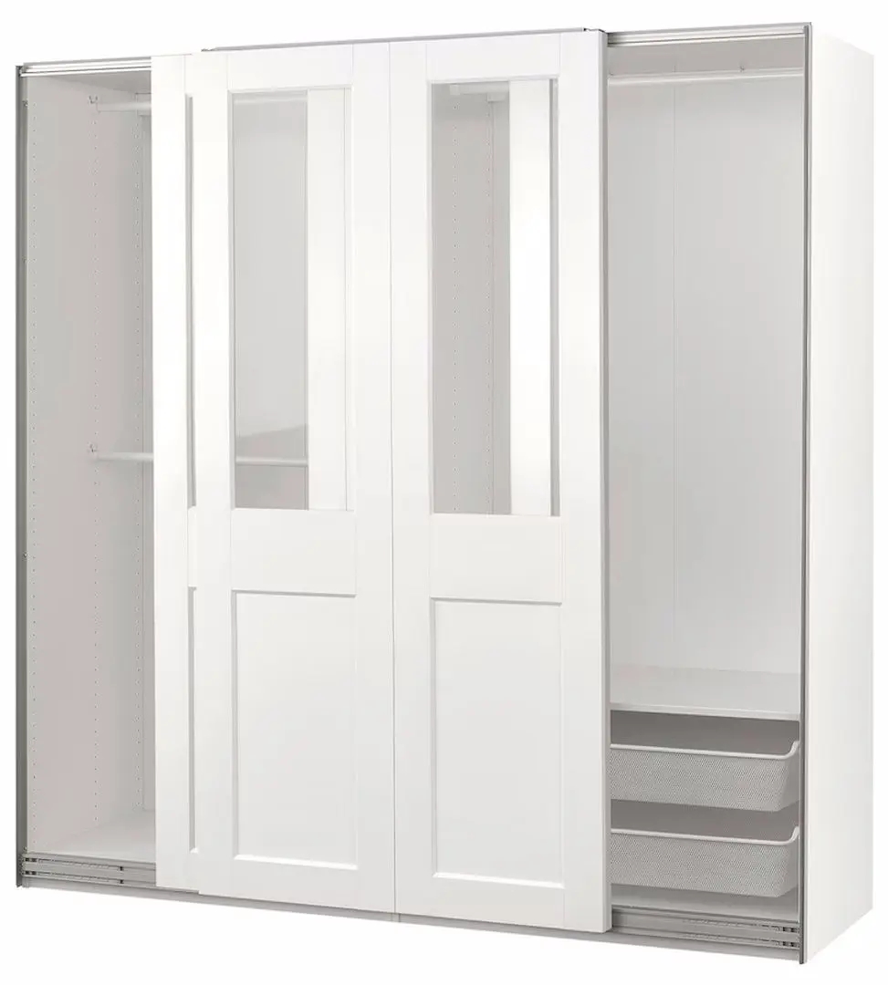 Dulap-cupe Ikea Pax/Grimo rafturi/bare/cosuri/sticla transparenta 200x66x201 (Alb)