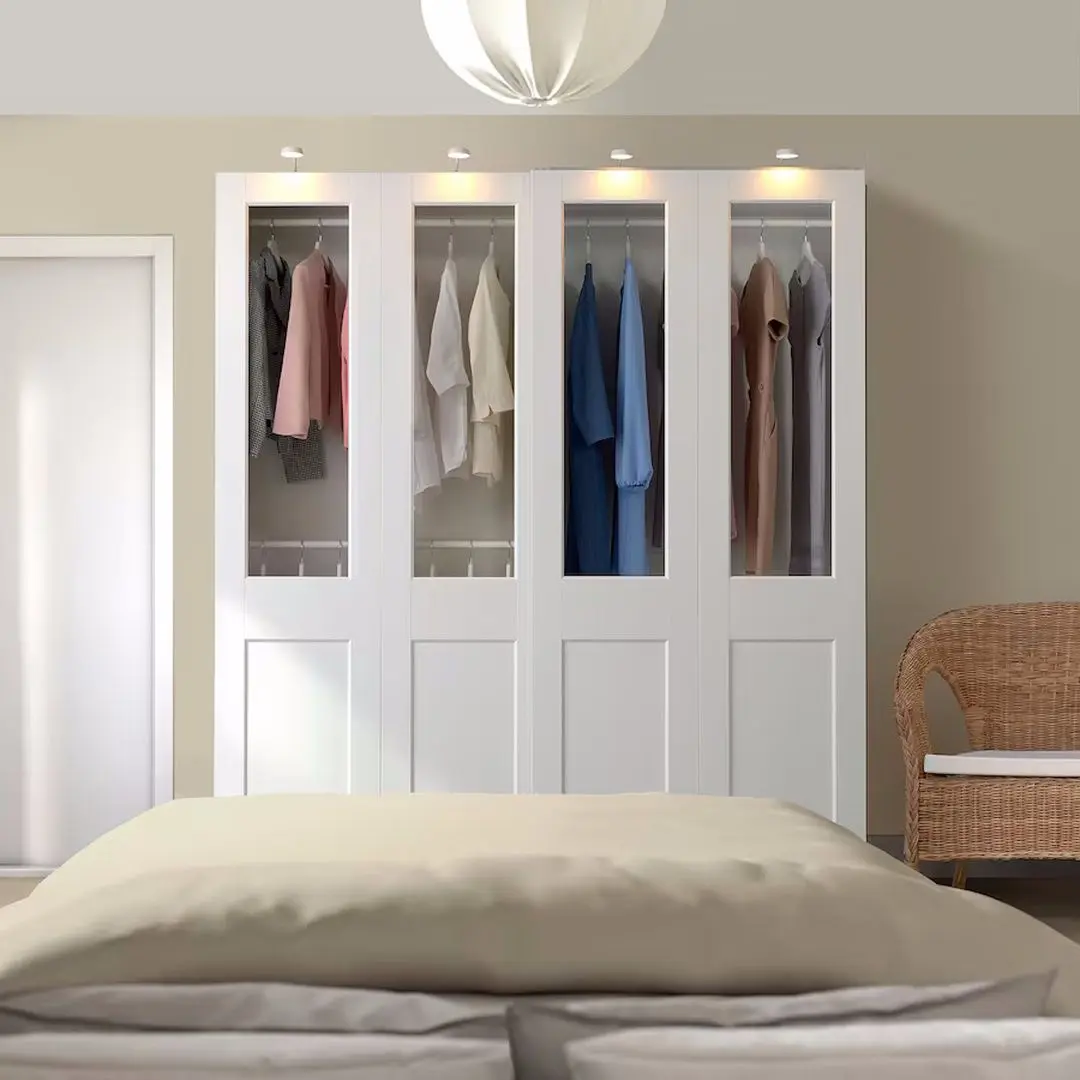 Dulap-cupe Ikea Pax/Grimo rafturi/bare/cosuri/sticla transparenta 200x66x201 (Alb)