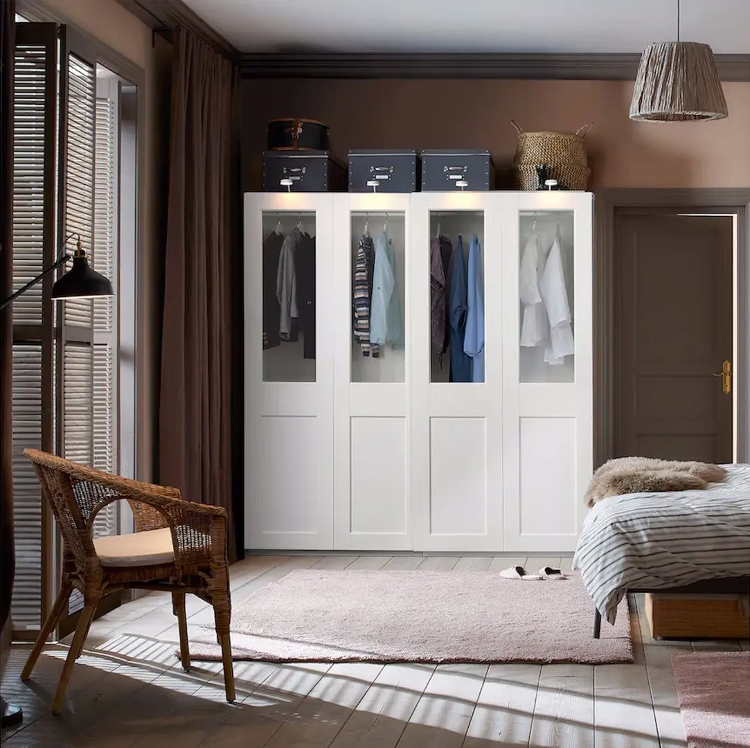 Dulap-cupe Ikea Pax/Grimo rafturi/bare/cosuri/sticla transparenta 200x66x201 (Alb)