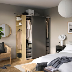 Шкаф-купе Ikea Pax/Hasvik полки/штанги/ящики/корзины/стеллаж 170x66x201 (Тёмно-серый/Имитация Дуба) Thumb