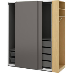 Шкаф-купе Ikea Pax/Hasvik полки/штанги/ящики/корзины/стеллаж 170x66x201 (Тёмно-серый/Имитация Дуба) Thumb