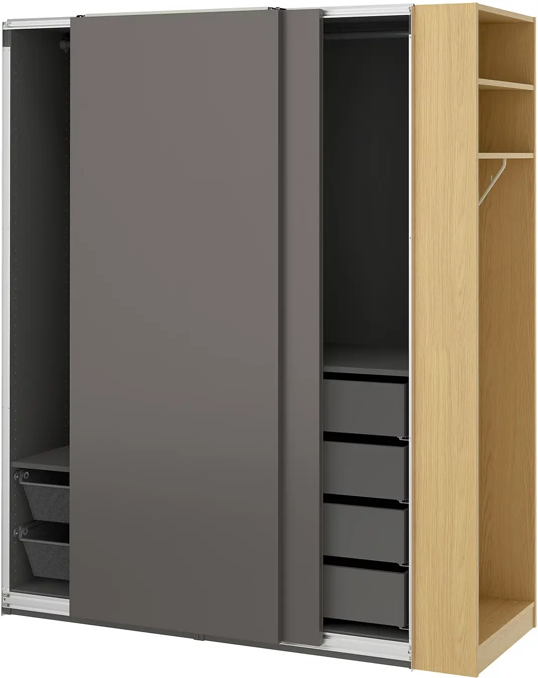 Шкаф-купе Ikea Pax/Hasvik полки/штанги/ящики/корзины/стеллаж 170x66x201 (Тёмно-серый/Имитация Дуба) - 3