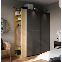 Шкаф-купе Ikea Pax/Hasvik полки/штанги/ящики/корзины/стеллаж 170x66x201 (Тёмно-серый/Имитация Дуба)