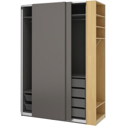 Шкаф-купе Ikea Pax/Hasvik полки/штанги/ящики/корзины/стеллаж 170x66x236 (Тёмно-серый/Имитация Дуба) Thumb