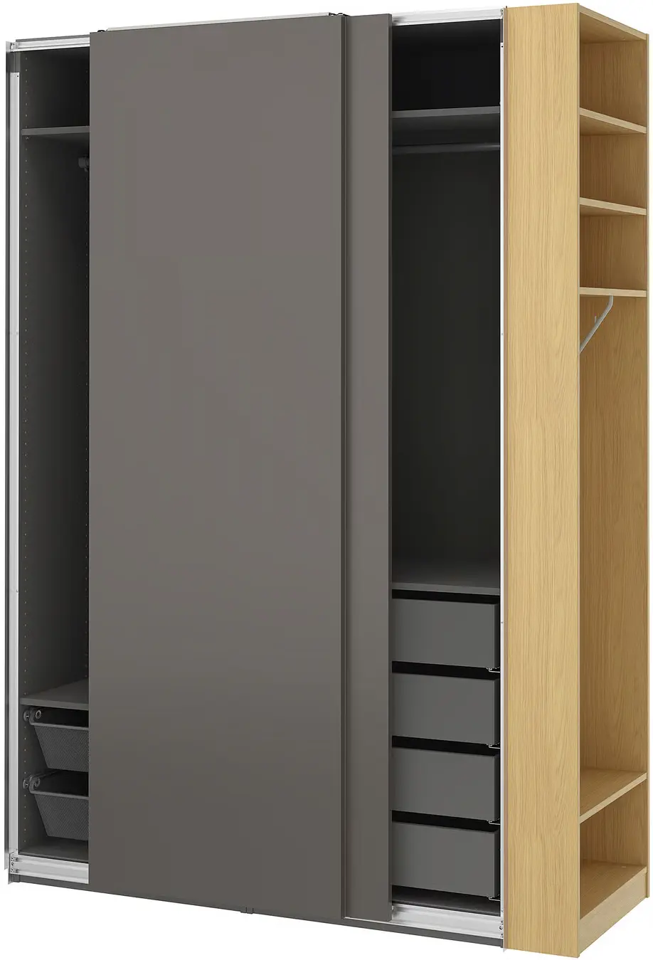 Шкаф-купе Ikea Pax/Hasvik полки/штанги/ящики/корзины/стеллаж 170x66x236 (Тёмно-серый/Имитация Дуба) - 3