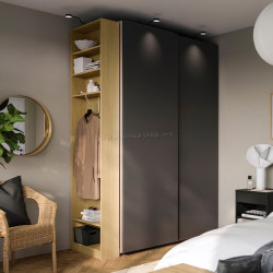 Шкаф-купе Ikea Pax/Hasvik полки/штанги/ящики/корзины/стеллаж 170x66x236 (Тёмно-серый/Имитация Дуба)