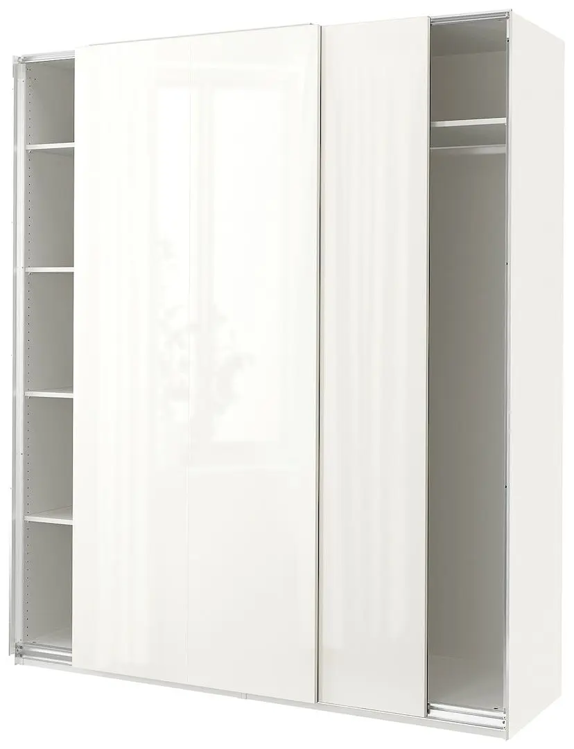 Шкаф-купе Ikea Pax/Hasvik штанга/полки 200x66x236 (Белый/Блестящий Белый)