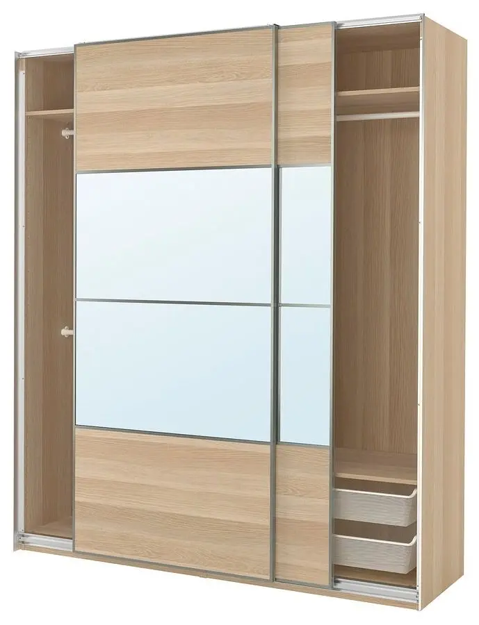 Шкаф-купе Ikea Pax/Mehamn/Auli 200x66x236 (Под Беленый Дуб/Зеркало)