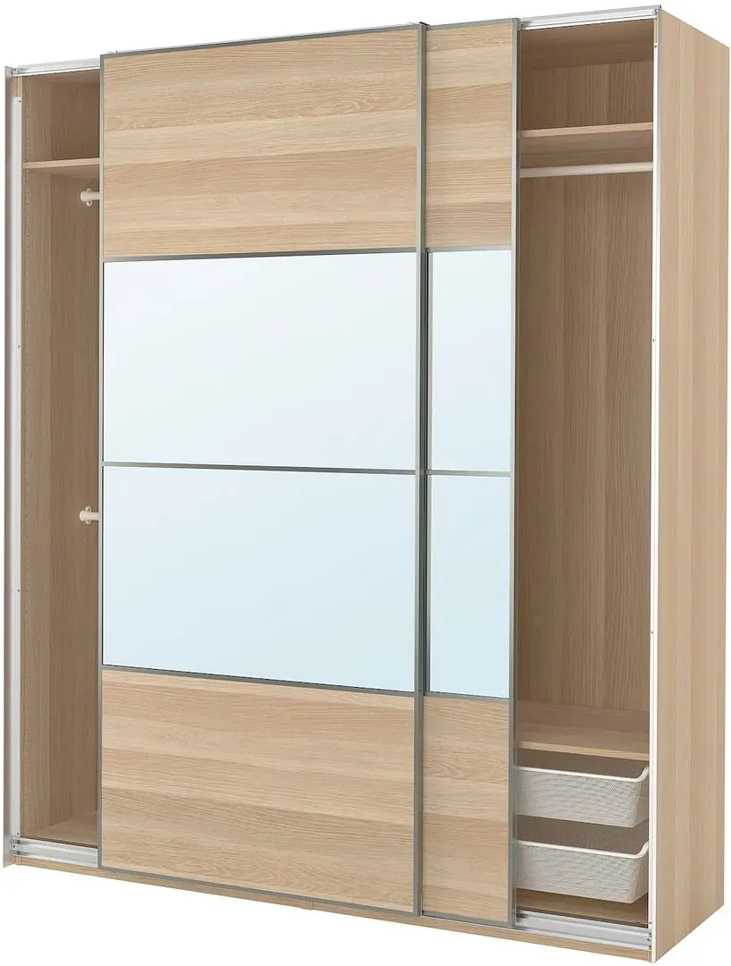 Dulap-cupe Ikea Pax/Mehamn/Auli raft/bare/cosuri/oglinda 200x66x201 (Aspect Stejar Antichizat)