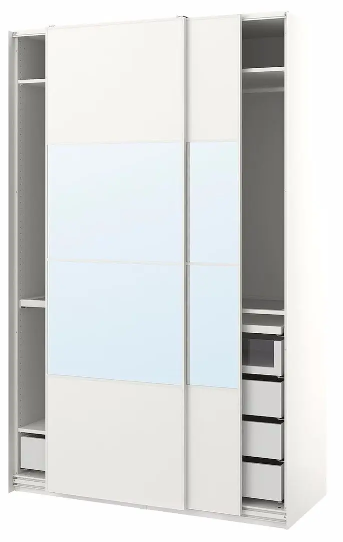 Dulap-cupe Ikea Pax/Mehamn/Auli rafturi/bara/sertare/oglinda 150x66x236 (Alb)