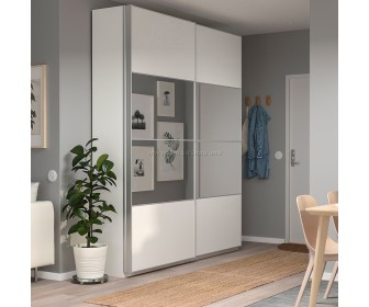 Шкаф-купе Ikea Pax/Mehamn/Auli полки/штанга/ящики/зеркало 150x66x236 (Белый)