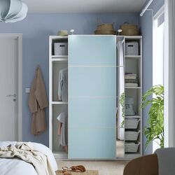 Dulap-cupe Ikea Pax/Mehamn/Auli rafturi/bare/cosuri/oglinda 150x44x201 (Alb/Bleu) Thumb