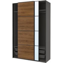 Шкаф-купе Ikea Pax/Mehamn/Auli полки/штанги/корзины/зеркало 150x66x236 (Тёмно-серый/Чёрный/Имитация ореха) Thumb