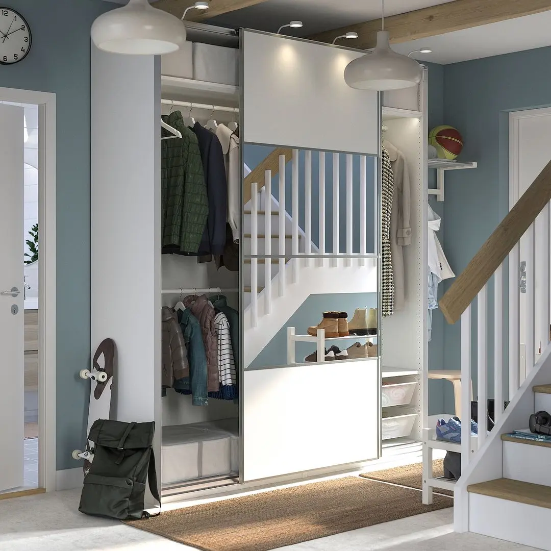 Dulap-cupe Ikea Pax/Mehamn/Auli rafturi/bare/cosuri/oglinda 200x66x236 (Alb)