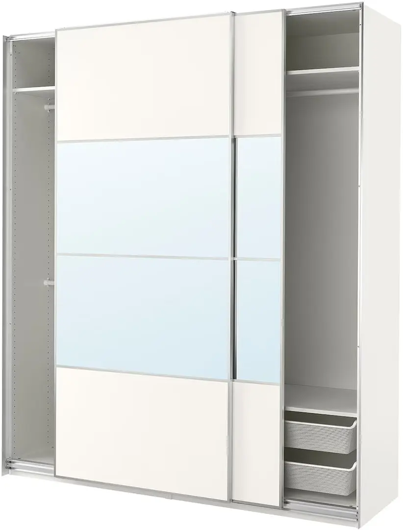 Dulap-cupe Ikea Pax/Mehamn/Auli rafturi/bare/cosuri/oglinda 200x66x236 (Alb)