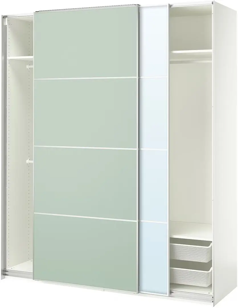 Dulap-cupe Ikea Pax/Mehamn/Auli rafturi/bare/cosuri/oglinda 200x66x236 (Alb/Verde deschis)