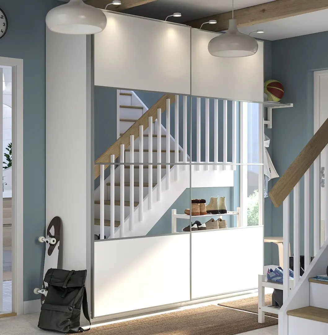 Dulap-cupe Ikea Pax/Mehamn/Auli rafturi/bare/cosuri/oglinda 200x66x236 (Alb)