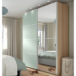 Dulap-cupe Ikea Pax/Mehamn/Auli rafturi/bare/cosuri/oglinda 200x66x236 (Aspect Stejar Antichizat/Verde deschis)