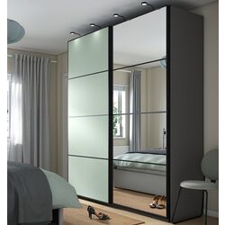 Dulap-cupe Ikea Pax/Mehamn/Auli rafturi/bare/cosuri/oglinda 200x66x236 (Gri inchis/Verde deschis)