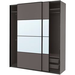 Dulap-cupe Ikea Pax/Mehamn/Auli rafturi/bare/cosuri/oglinda 200х66х236 (Gri inchis) Thumb