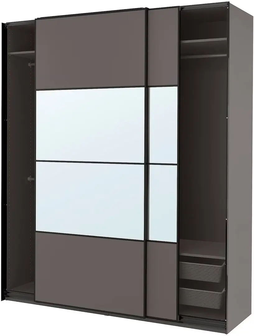 Dulap-cupe Ikea Pax/Mehamn/Auli rafturi/bare/cosuri/oglinda 200х66х236 (Gri inchis) - 2