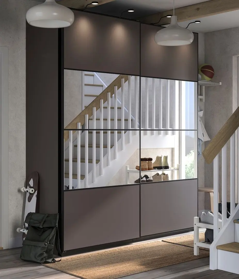 Dulap-cupe Ikea Pax/Mehamn/Auli rafturi/bare/cosuri/oglinda 200х66х236 (Gri inchis)