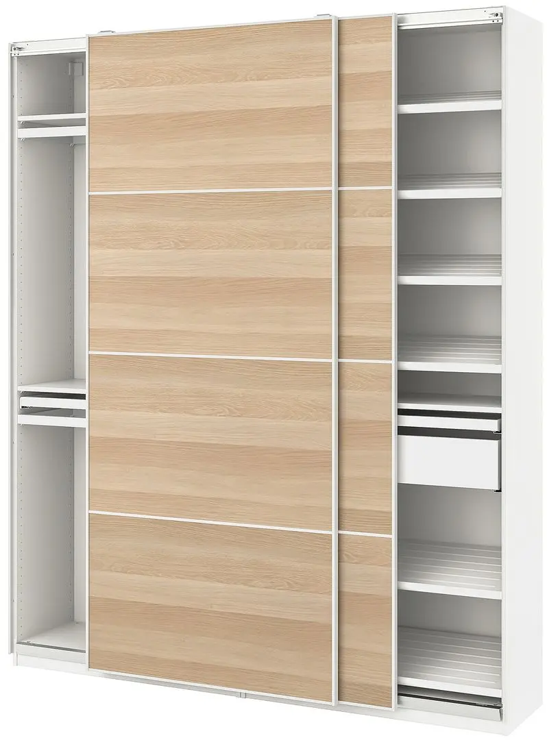 Шкаф-купе Ikea Pax/Mehamn/Komplement 200x44x236 (Белый/Под Дуб Беленый)