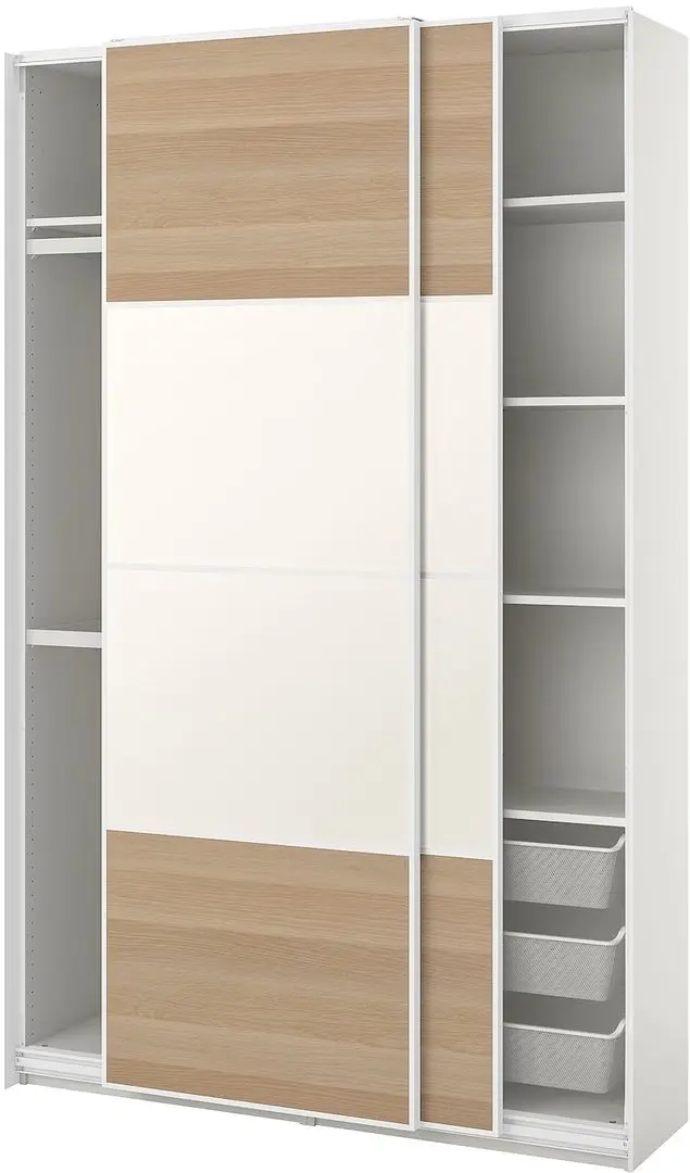 Dulap-cupe Ikea Pax/Mehamn rafturi/bare/cosuri 150x44x236 (Alb/Aspect Stejar Antichizat)