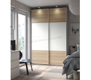 Шкаф-купе Ikea Pax/Mehamn полки/штанги/корзины 150x44x236 (Белый/Имитация Состаренного Дуба)