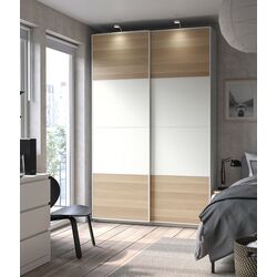 Dulap-cupe Ikea Pax/Mehamn rafturi/bare/cosuri 150x44x236 (Alb/Aspect Stejar Antichizat)