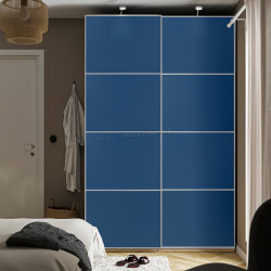 Шкаф-купе Ikea Pax/Mehamn полки/штанги/корзины 150x66x236 (Имитация Состаренного Дуба/Синий)