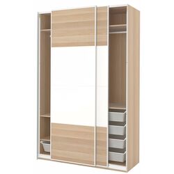 Dulap-cupe Ikea Pax/Mehamn rafturi/bare/cosuri/2 fete 150x66x236 (Alb/Aspect Stejar Antichizat) Thumb