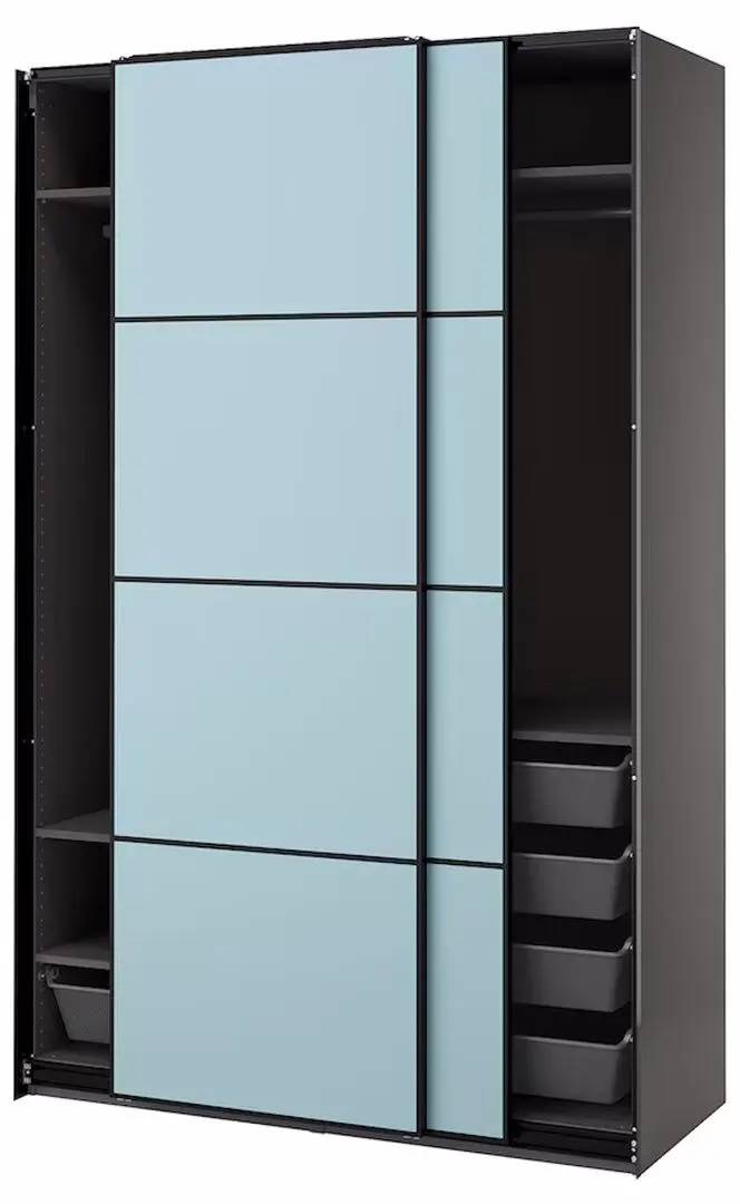 Dulap-cupe Ikea Pax/Mehamn rafturi/bare/cosuri/2 fete 150x66x236 (Bleu)