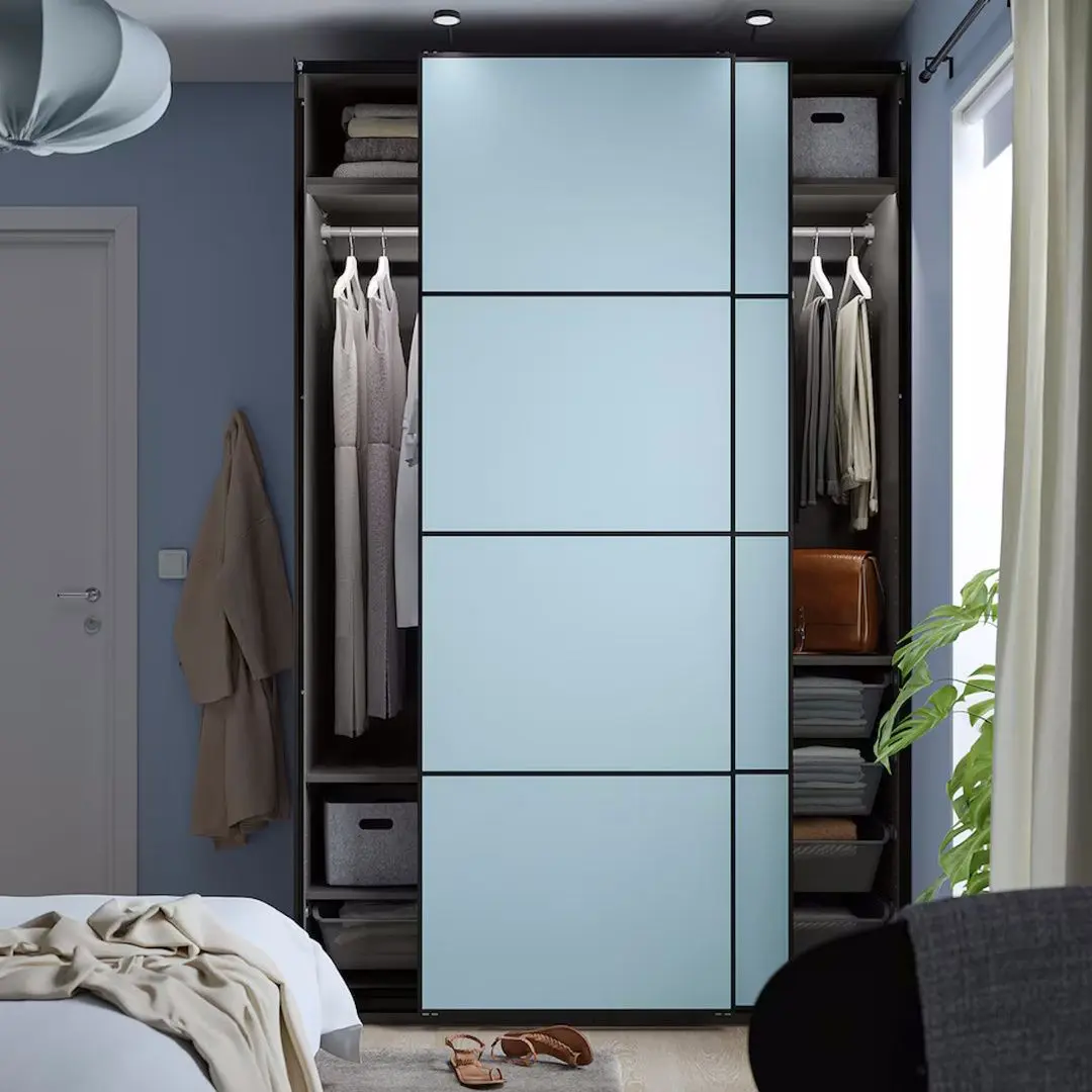 Dulap-cupe Ikea Pax/Mehamn rafturi/bare/cosuri/2 fete 150x66x236 (Bleu)