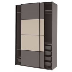 Шкаф-купе Ikea Pax/Mehamn полки/штанги/корзины/2 стороны 150x66x236 (Темно-Серый/Серо-Бежевый) Thumb