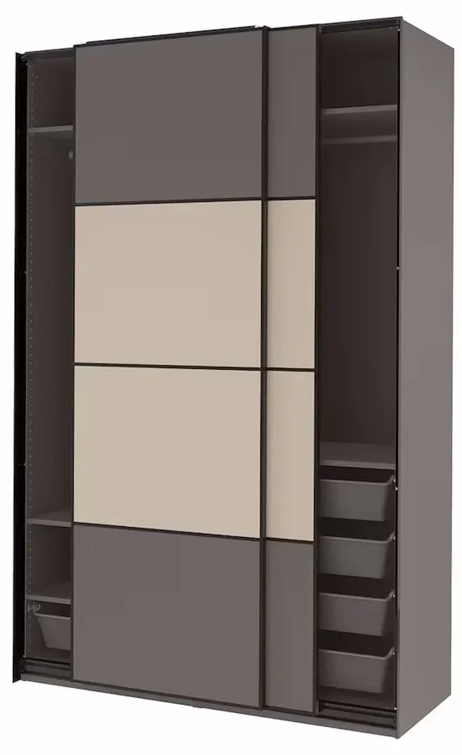 Шкаф-купе Ikea Pax/Mehamn полки/штанги/корзины/2 стороны 150x66x236 (Темно-Серый/Серо-Бежевый) - 2