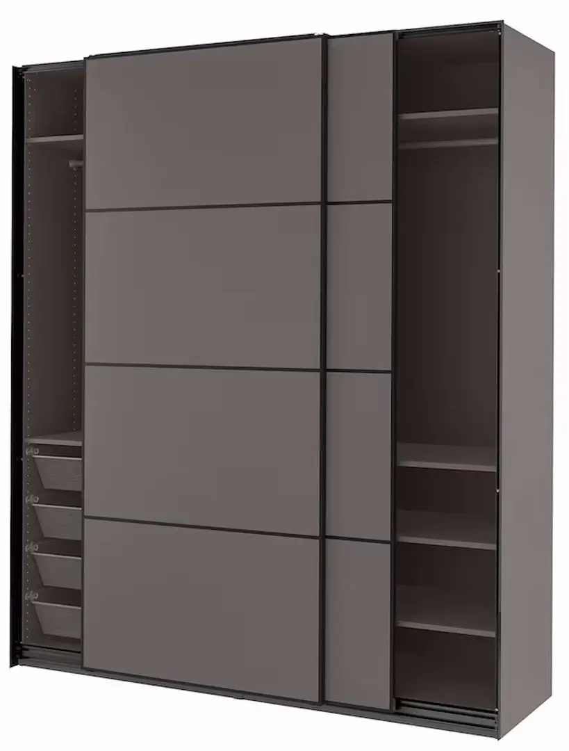 Dulap-cupe Ikea Pax/Mehamn rafturi/bare/cosuri/2 fete 200x66x236 (Gri Inchis)