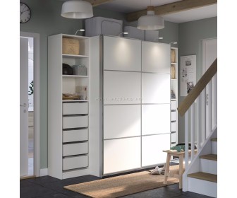 Шкаф-купе Ikea Pax/Mehamn полки/штанги/корзины/ящики/2 стороны 250x66x201 (Белый)